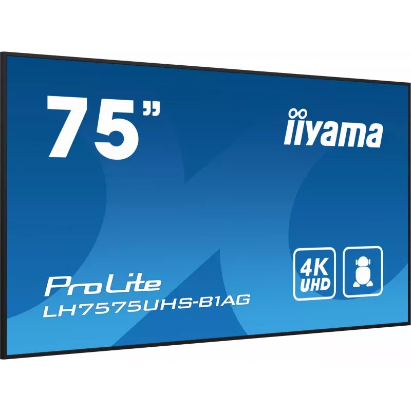 iiyama LH7575UHS-B1AG Signage Display Digital Signage Flachbildschirm 190,5 cm (75 Zoll) LCD Wi-Fi 500 cd/m² 4K Ultra HD Schwarz Integrierter Prozessor Android 11 24/7