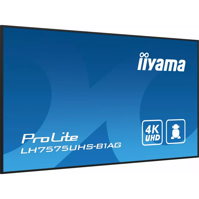 iiyama LH7575UHS-B1AG Signage Display Digital Signage Flachbildschirm 190,5 cm (75 Zoll) LCD Wi-Fi 500 cd/m² 4K Ultra HD Schwarz Integrierter Prozessor Android 11 24/7
