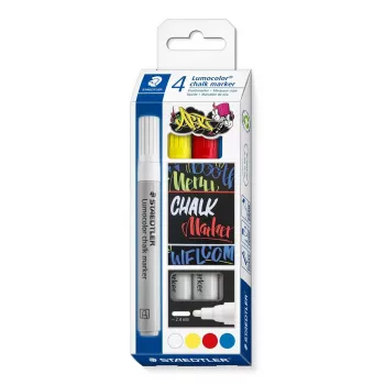 Kreidemarker Staedtler Lumocolor Bullet Blau Rot Weiß Gelb 4 Stk.