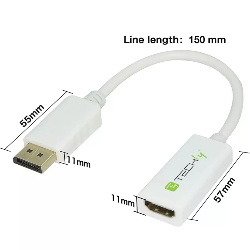 Techly DisplayPort 1.2 Stecker / HDMI Buchse Adapter 15 cm Weiß IADAP DP-HDMIF2