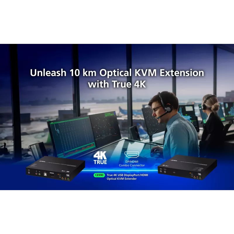 ATEN True 4K DP/HDMI Optical KVM 10km, Sender & Empfänger, Kabelgebunden, 10000 m, 4096 x 2160 Pixel, Schwarz, Metall