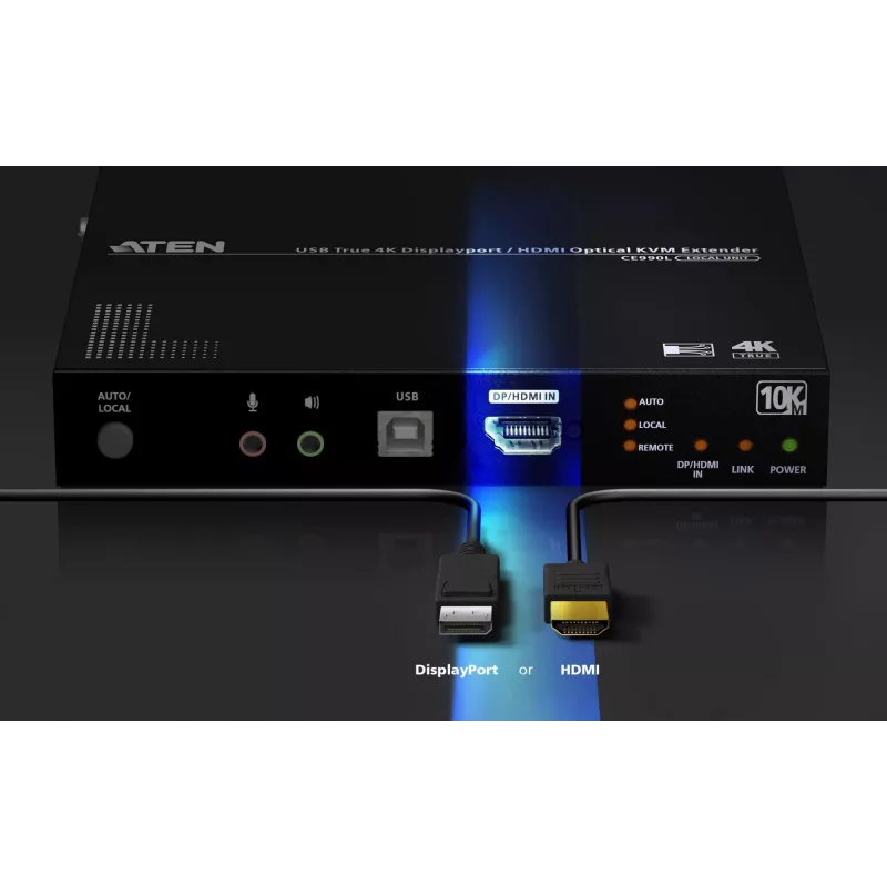 ATEN True 4K DP/HDMI Optical KVM 10km, Sender & Empfänger, Kabelgebunden, 10000 m, 4096 x 2160 Pixel, Schwarz, Metall