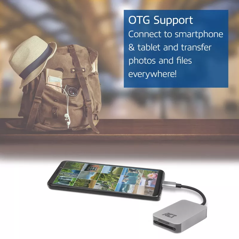 Kartenleser ACT AC7056 USB 3.2 Gen 1 Type-C Grau MicroSD SD