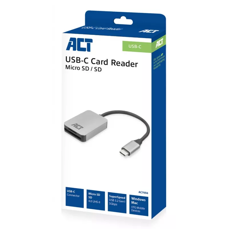 Kartenleser ACT AC7056 USB 3.2 Gen 1 Type-C Grau MicroSD SD