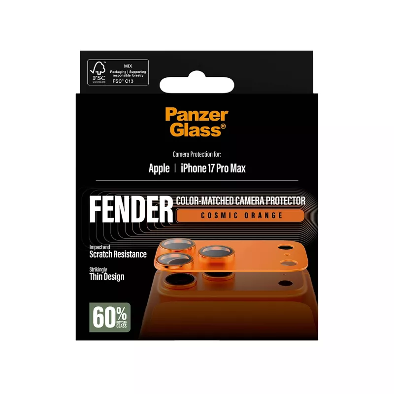 Kameraschutz PanzerGlass Fender für iPhone 17 Pro Max, Silikon, Cosmic Orange, kratz- und stoßfest
