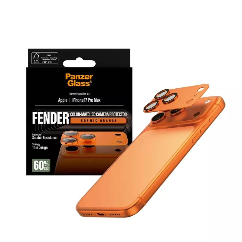 Kameraschutz PanzerGlass Fender für iPhone 17 Pro Max, Silikon, Cosmic Orange, kratz- und stoßfest
