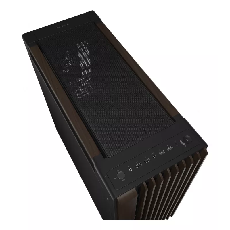 PC-Gehäuse ASUS ProArt PA602 Wood Edition Midi Tower — Schwarz & Holz, unterstützt ATX/EATX, 2x200 mm vorne, 1x140 mm hinten