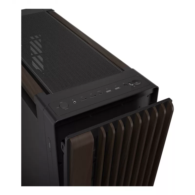 PC-Gehäuse ASUS ProArt PA602 Wood Edition Midi Tower — Schwarz & Holz, unterstützt ATX/EATX, 2x200 mm vorne, 1x140 mm hinten