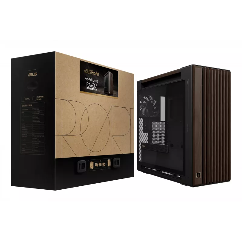 ASUS ProArt PA602 Wood Edition Modern Schwarz - Tempered Glass Panel Midi Tower Schwarz, Holz