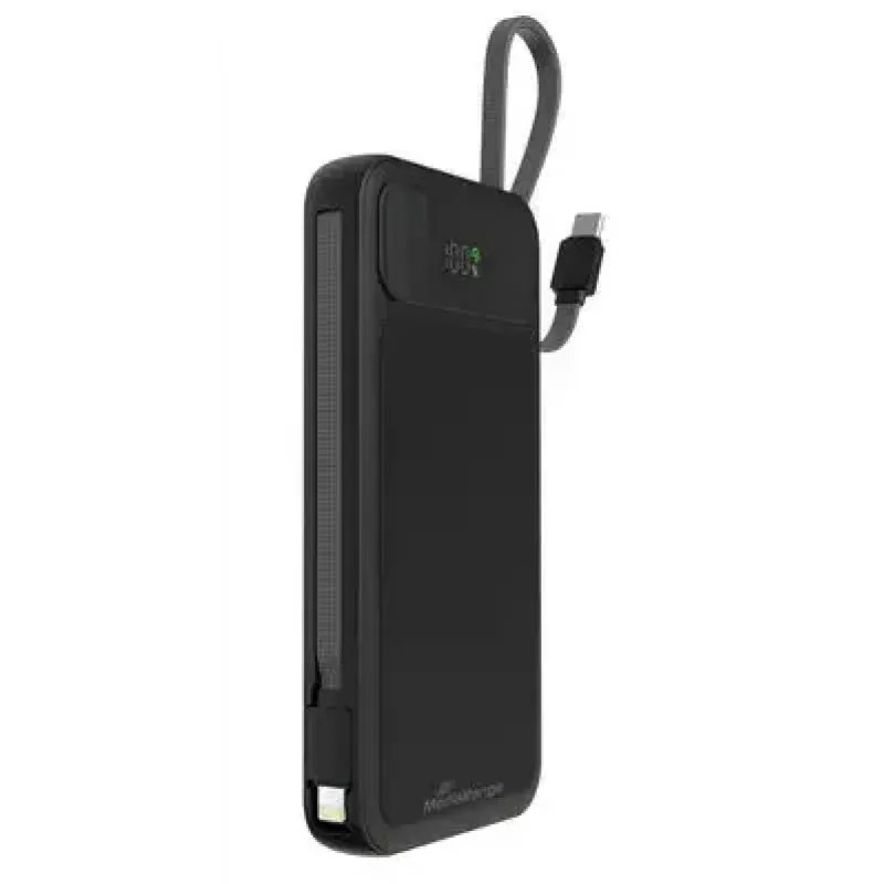 Powerbank MediaRange MRMA753 10.000 mAh LiPo mit integrierten Kabeln, LC-Display, USB-C PD & Quick Charge, schwarz