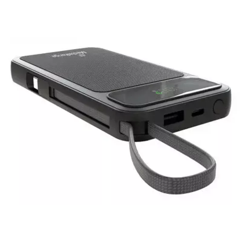 Powerbank MediaRange MRMA753 10.000 mAh LiPo mit integrierten Kabeln, LC-Display, USB-C PD & Quick Charge, schwarz