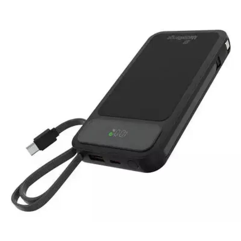 Powerbank MediaRange MRMA753 10.000 mAh LiPo mit integrierten Kabeln, LC-Display, USB-C PD & Quick Charge, schwarz