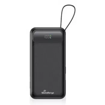Powerbank MediaRange MRMA753 10.000 mAh LiPo mit integrierten Kabeln, LC-Display, USB-C PD & Quick Charge, schwarz