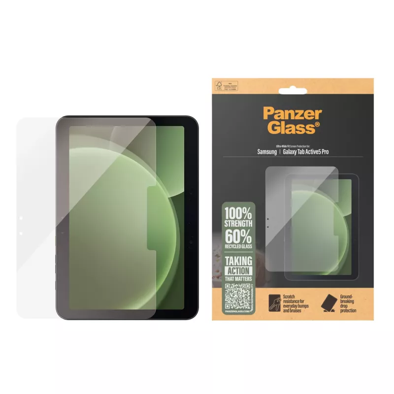 Bildschirmschutz PanzerGlass für Samsung Galaxy Tab Active5 Pro — Ultra-Wide Fit, gehärtetes Glas/PET, transparent