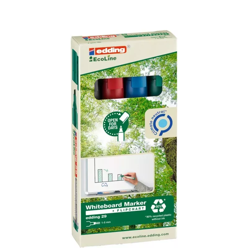 Marker Edding EcoLine 29 4 Stück Keilspitze Schwarz Blau Grün Rot