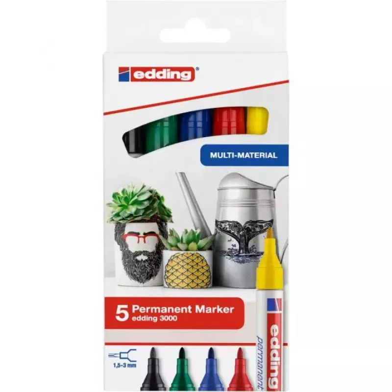Permanentmarker Edding 3000 Bullet-Spitze Sortierte Farben 5 Stück