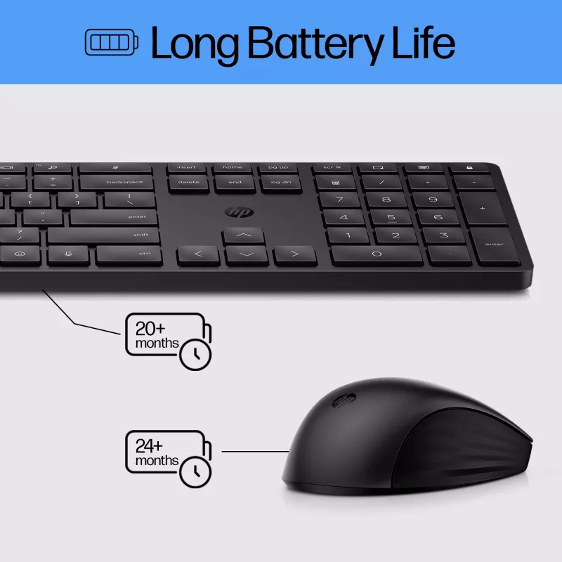 HP 650 Wireless Tastatur and Maus Combo Full-size Membrane White