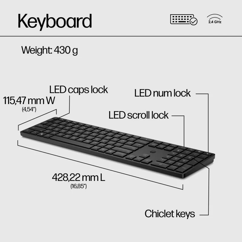 HP 650 Wireless Tastatur and Maus Combo Full-size Membrane White