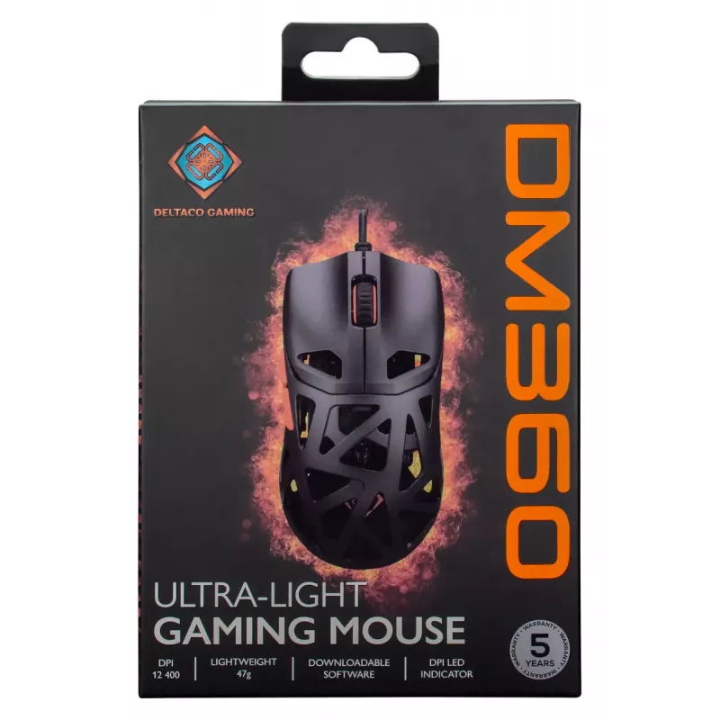 Gaming-Maus DELTACO DM360 Ultra-Lightweight 47 g, 12.400 DPI, 3327-Sensor