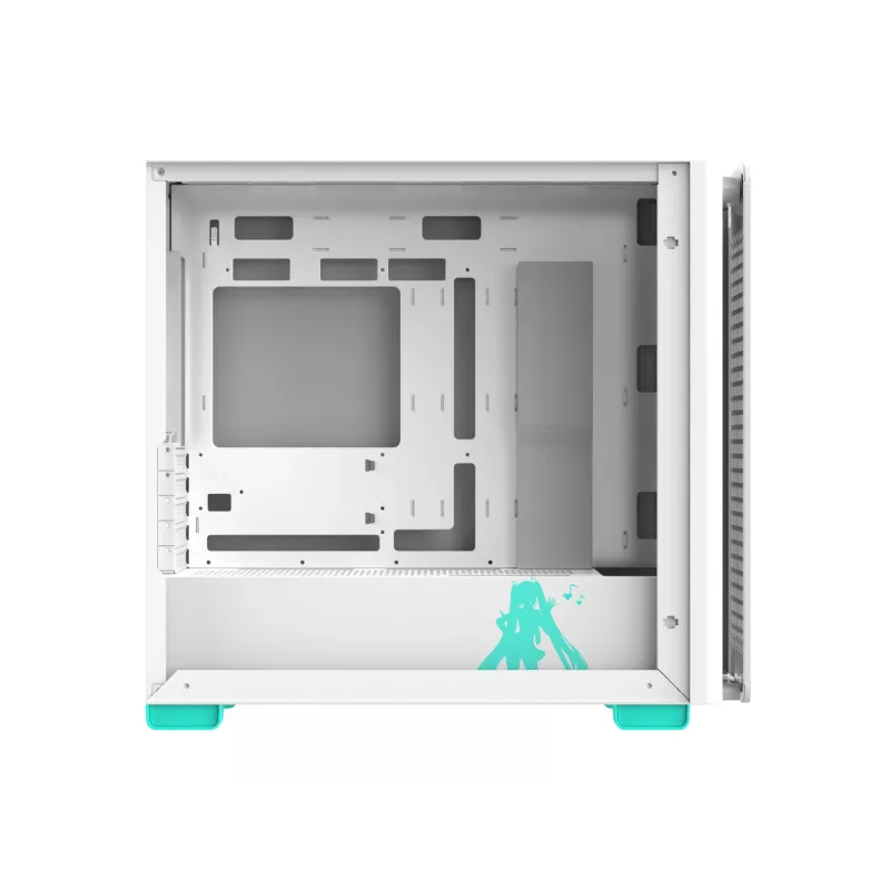 PC-Gehäuse ASUS A23 Hatsune Miku Edition — micro-ATX / Mini-ITX, unterstützt 120/140-mm-Lüfter, 2,5-Zoll- und 3,5-Zoll-Laufwerke, türkis/weiß