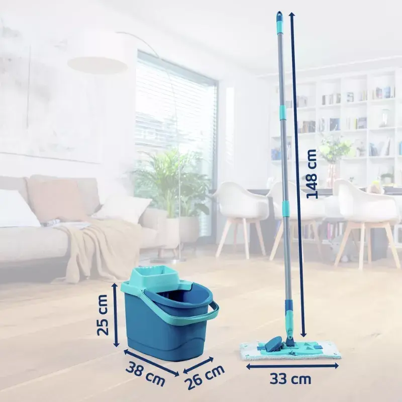 Bodenreinigungsset Leifheit PowerClean M 1055510 mit Mikrofasertuch und verstellbarem Stiel