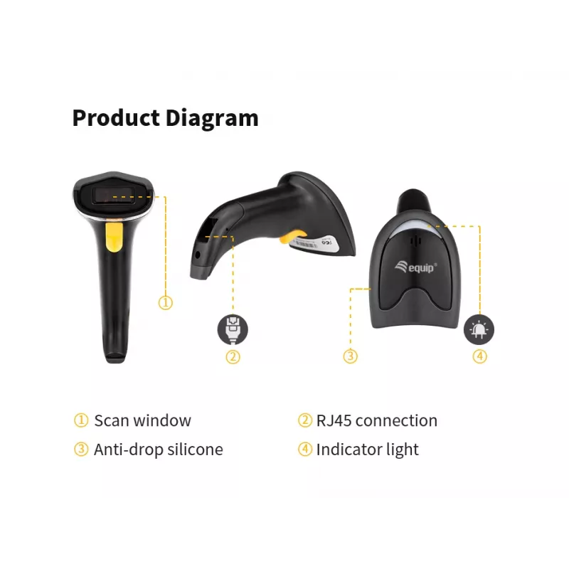 Handheld-Barcodescanner Equip 1D Laser USB kabelgebunden Schwarz ABS