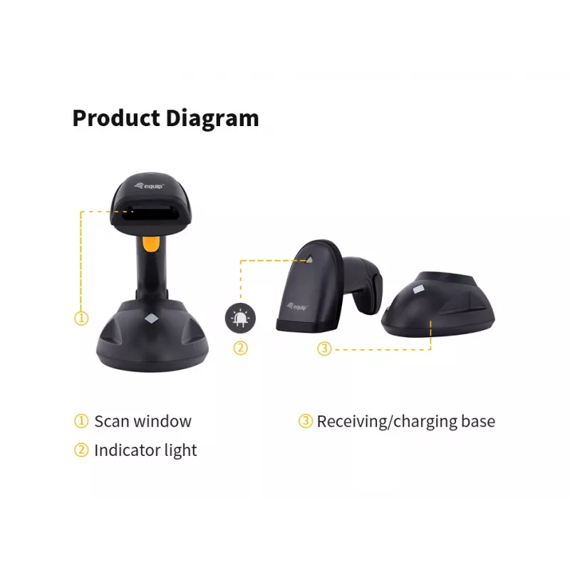 Equip kabelloser Handheld-2D-Barcodescanner mit großer Reichweite und Ständer