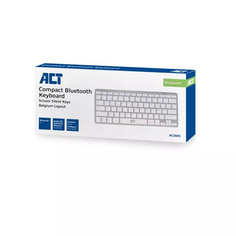 ACT Portable Bluetooth-Tastatur Azerty/BE-Layout Kabellos Weiß 75%