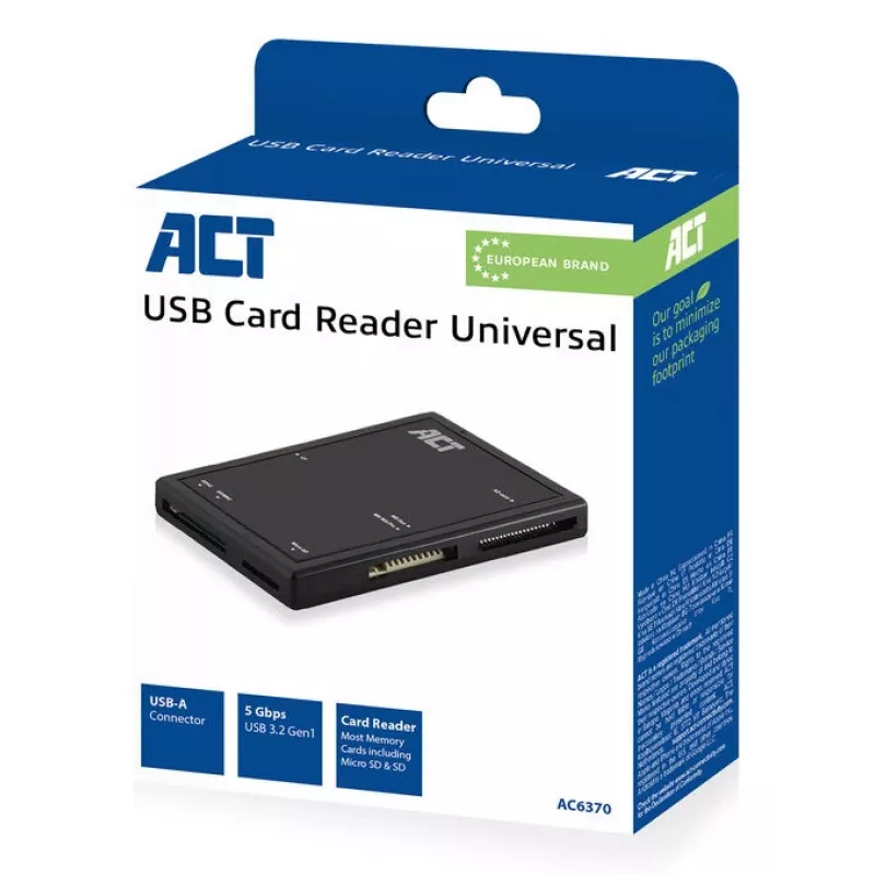 ACT USB 3.0 Kartenleser AC6370 CF MMC MS Duo MicroSD SDHC Schwarz