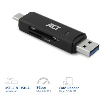 Kartenleser ACT USB-C/USB-A 3.0 Schwarz