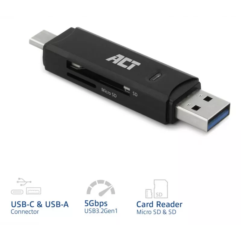 Kartenleser ACT USB-C/USB-A 3.0 Schwarz