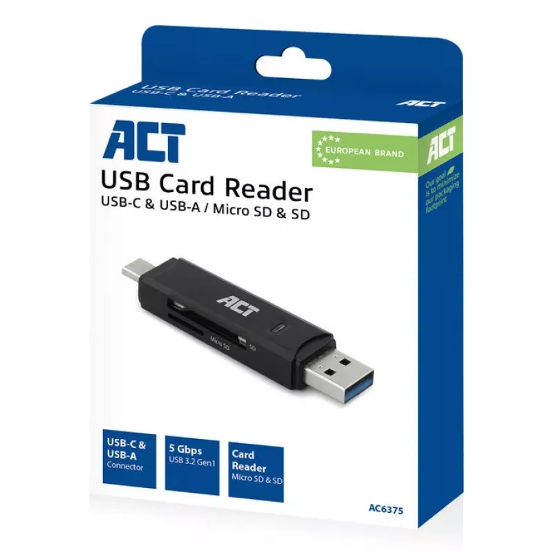 Kartenleser ACT USB-C/USB-A 3.0 Schwarz