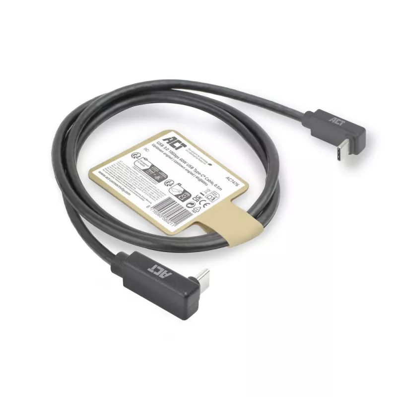 ACT USB 3.0 10Gbps 60W USB Type-C (nach oben/unten abgewinkelt) auf USB Type-C (nach oben/unten abgewinkelt) Kabel, 0,5 Meter