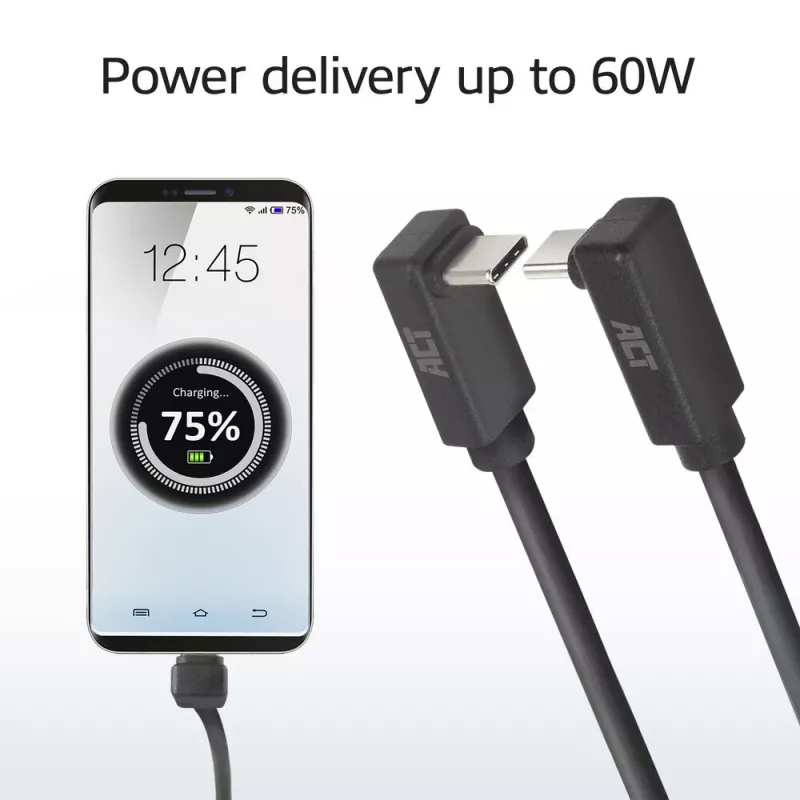 ACT USB 3.0 10Gbps 60W USB Type-C (nach oben/unten abgewinkelt) auf USB Type-C (nach oben/unten abgewinkelt) Kabel, 2 Meter