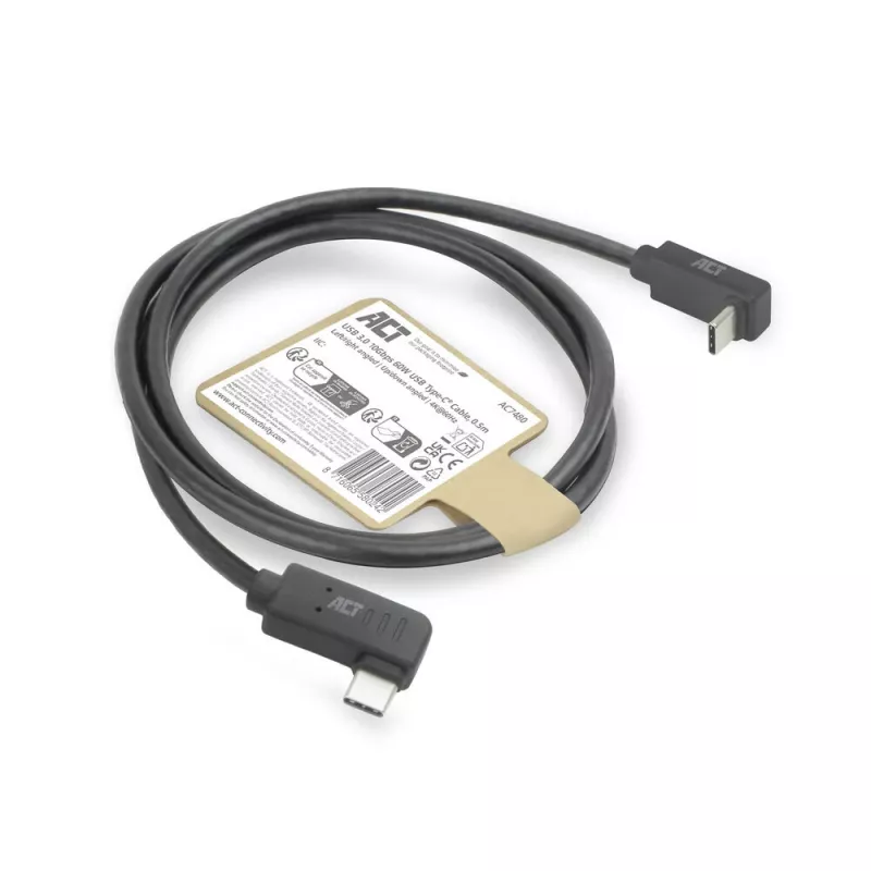 ACT USB 3.0 10 Gbit/s 60 W USB Type-C (links/rechts abgewinkelt) auf USB Type-C (up/down abgewinkelt) Kabel, 0,5 Meter