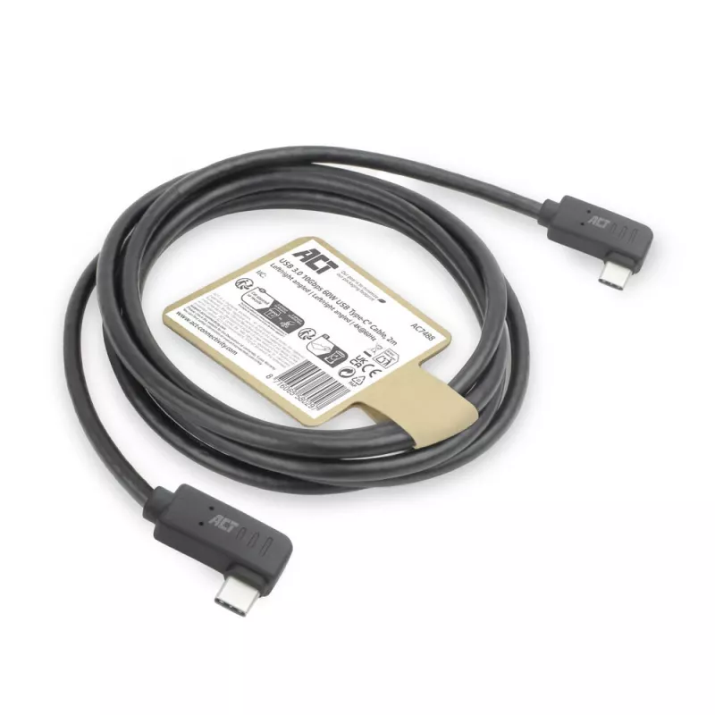 ACT USB 3.0 10Gbps 60W USB Type-C (links/rechts abgewinkelt) zu USB Type-C (links/rechts abgewinkelt) Kabel, 0,5 Meter