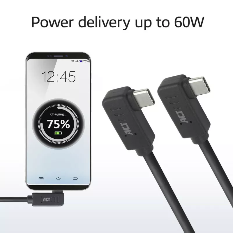 ACT USB 3.0 10Gbps 60W USB Type-C® (links/rechts gewinkelt) auf USB Type-C® (links/rechts gewinkelt) Kabel, 2 Meter