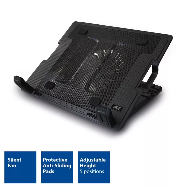 ACT Laptop-Ständer, mit Lüfter, 5-fach höhenverstellbar, 2-Port-Hub