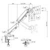 Monitorarm ACT für 35-Zoll-Bildschirme, Gasfeder, Einzelmonitor, Klemme/Tischdurchführung, bis 9 kg, VESA 75x75–100x100, Neigung ±45°, Schwarz