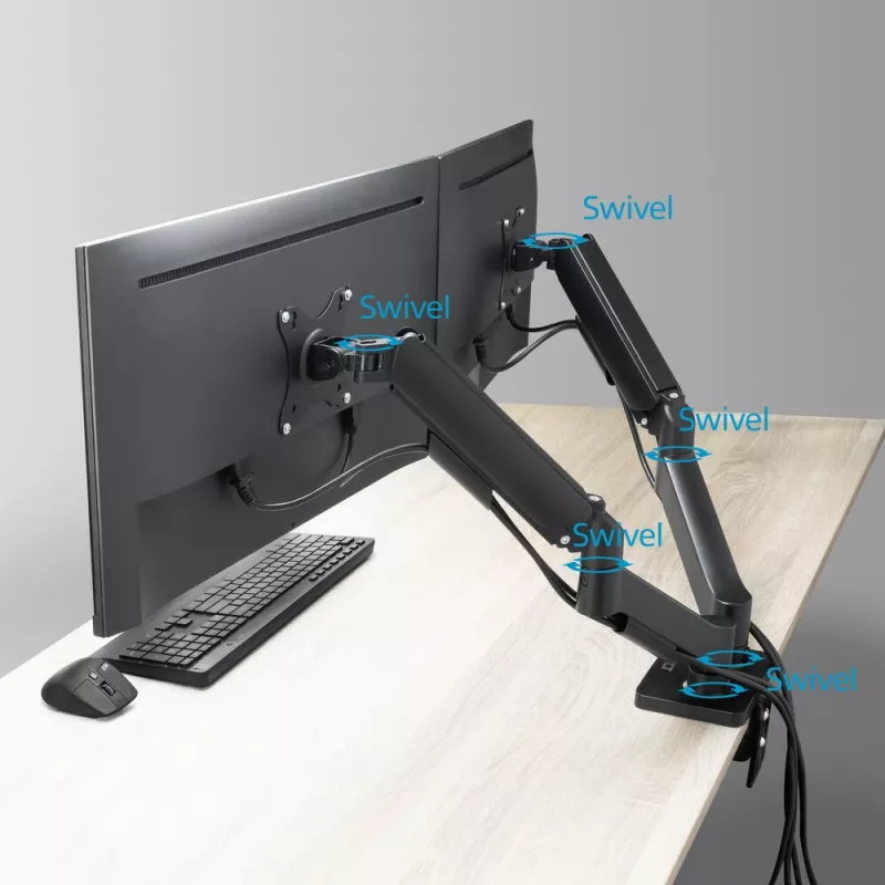 ACT Monitorarm 35 Zoll, Gasfeder, 2 Monitore, Essentials, Klemme/Tischdurchführung, 18 kg, 43,2 cm (17 Zoll), 88,9 cm (35 Zoll), 100 x 100 mm, Schwarz