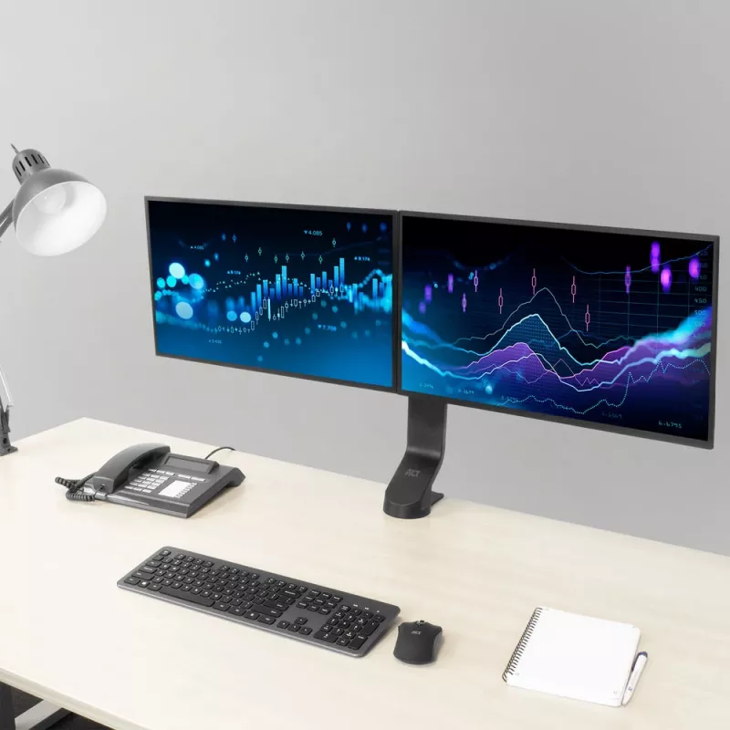 ACT Dual-Monitorarm Büro schnelle Höhenverstellung Klemme/Durchführung 14 kg