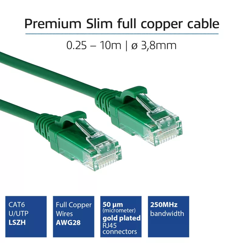 ACT Grün 2 Meter LSZH U/UTP CAT6 Datacenter Slimline Patchkabel mit RJ45-Steckern