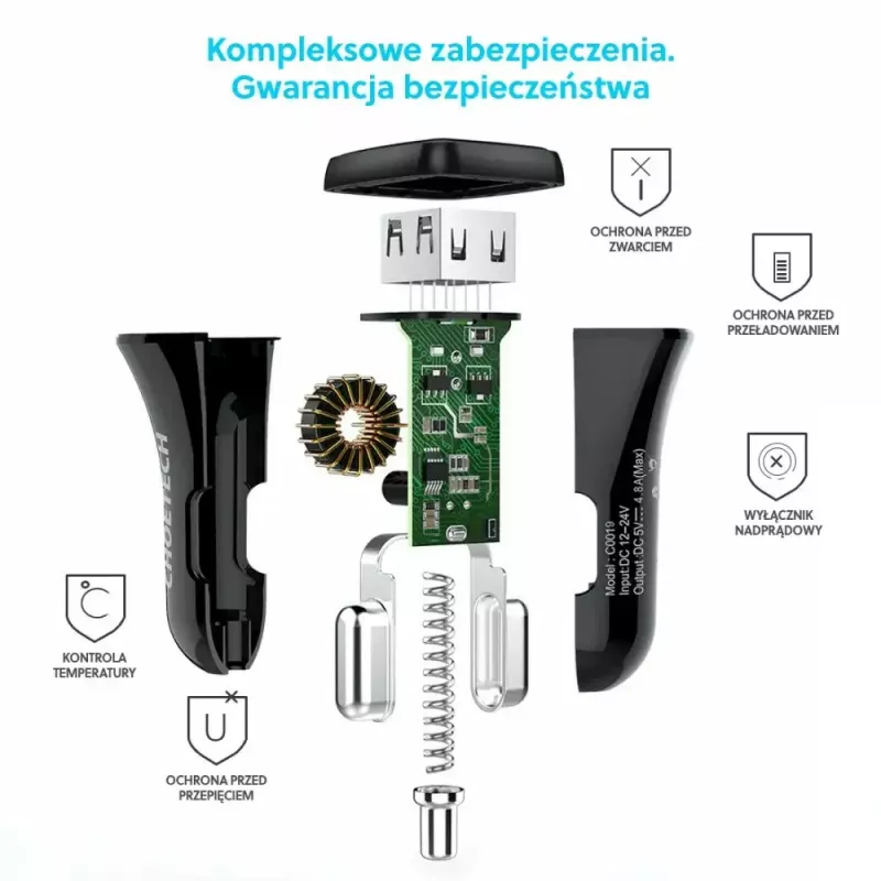 Netzteil CHOETECH C0051 dual USB-A 36W QC3.0, schwarz