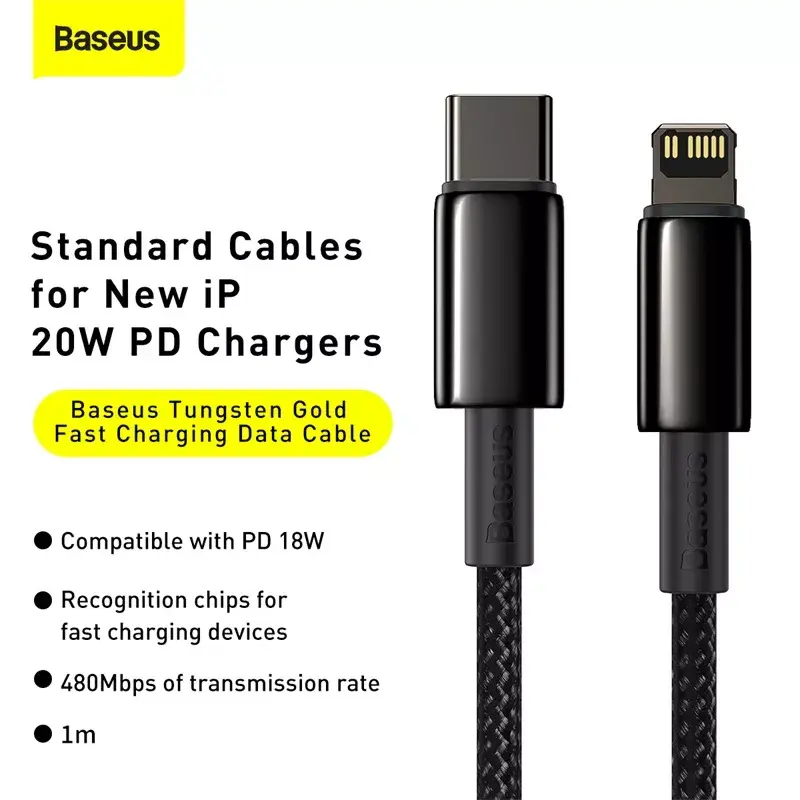 Kabel Baseus Tungsten Gold 1 m Schwarz Lightning auf USB C