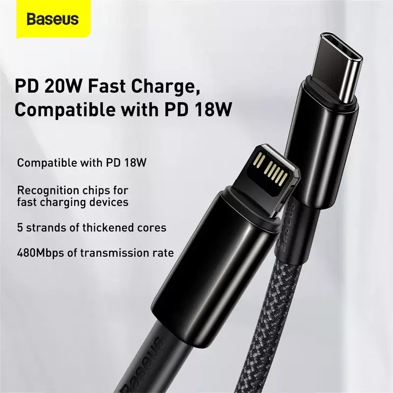 Kabel Baseus Tungsten Gold 1 m Schwarz Lightning auf USB C