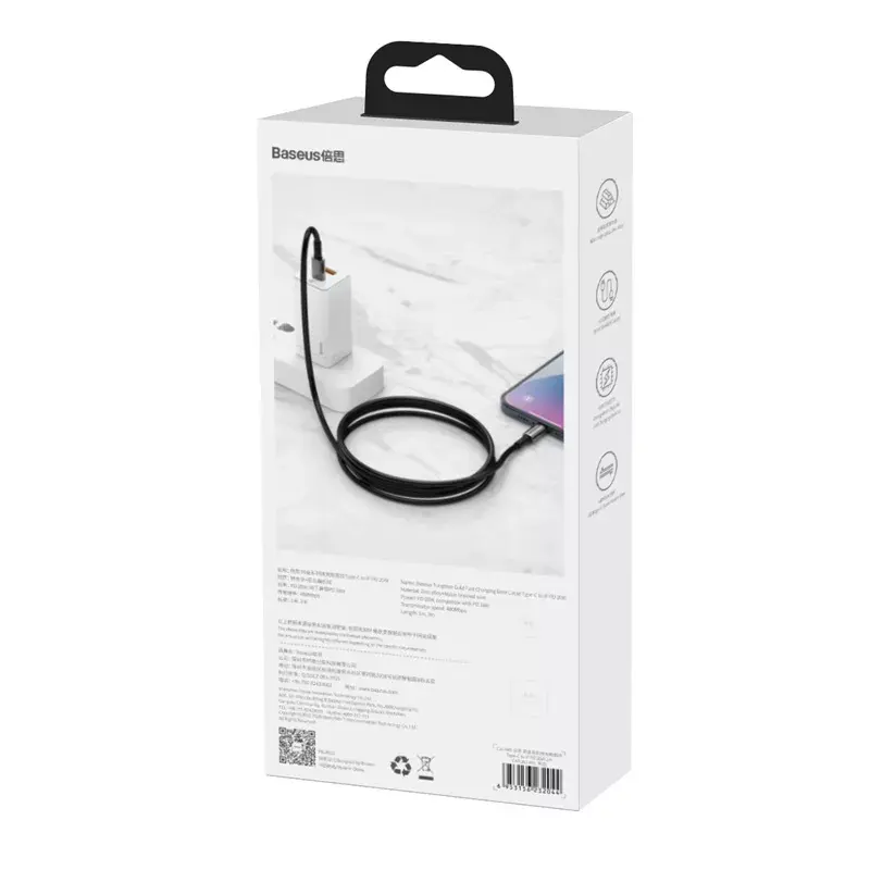 Kabel Baseus Tungsten Gold 2 m Schwarz Lightning USB C