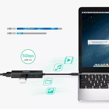 USB-Typ-C auf RJ-45 Ethernet-Adapter mit 3x USB-Typ-A CHOETECH HUB-U02BK