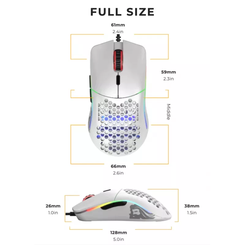 Glorious Gaming Glorious Model O Maus Regular (Weiß), Rechtshändig, Optisch, USB Typ-A, 12000 DPI, Weiß