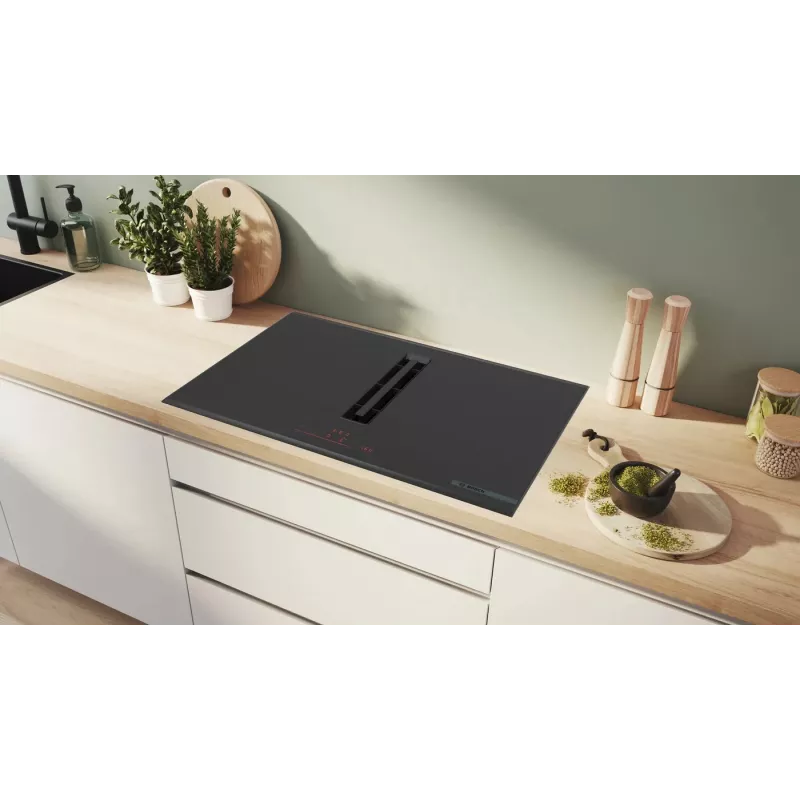 Bosch Serie 6 PVQ895H26E Kochfeld Schwarz Integriert 80 cm Zonen-Induktionskochfeld 4 Zone(n) Integrierte Dunstabzugshaube
