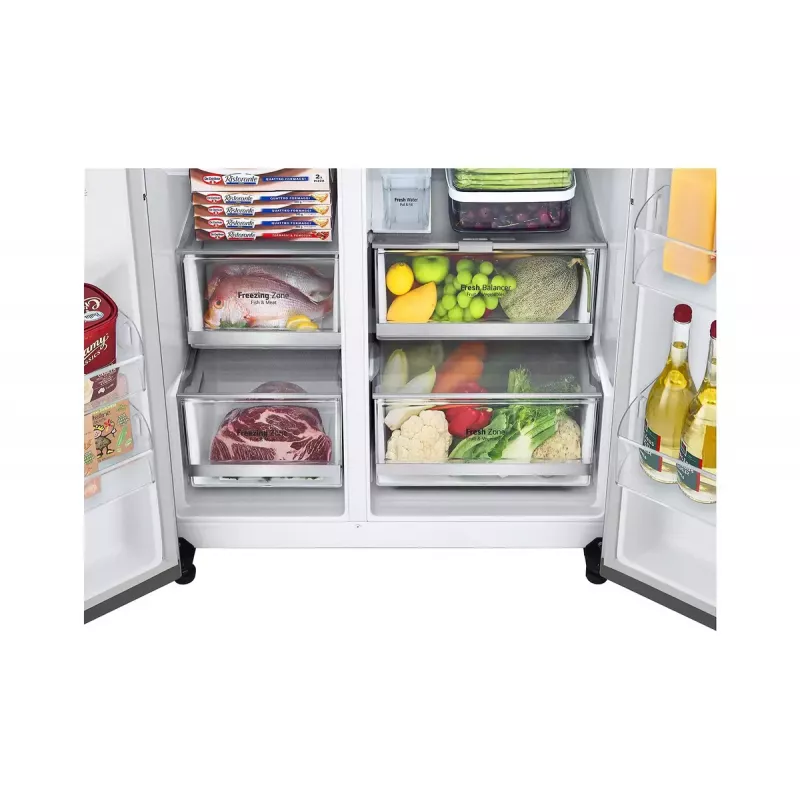 LG InstaView GSXV91PZAE Side-by-Side-Kühlschrank Freistehend 635 L Schwarz, Edelstahl